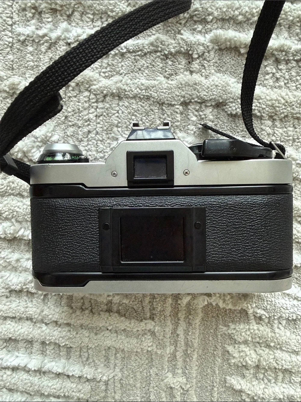Canon AE-1 Film Camera in Silver and Black with Strap